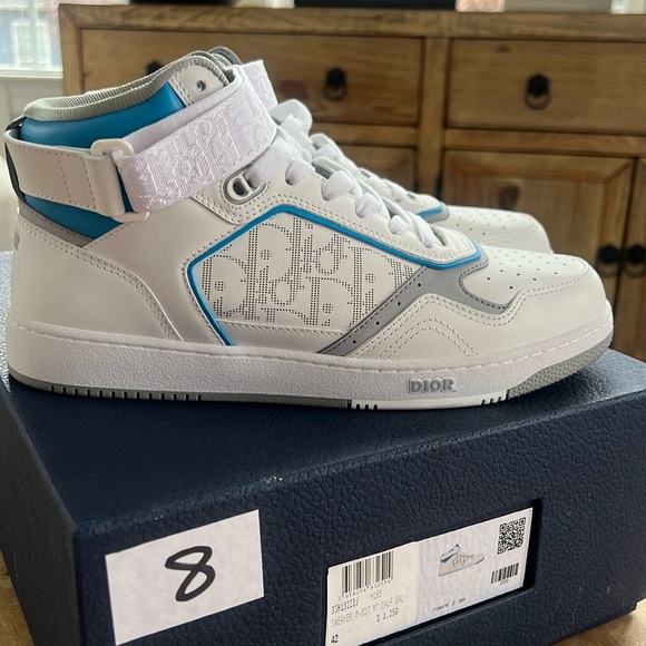 Dior White and Blue High-Top Sneakers - Picture 1 of 7